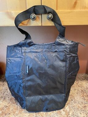 Black Foldable Nylon Grocery Tote with Front Pocket